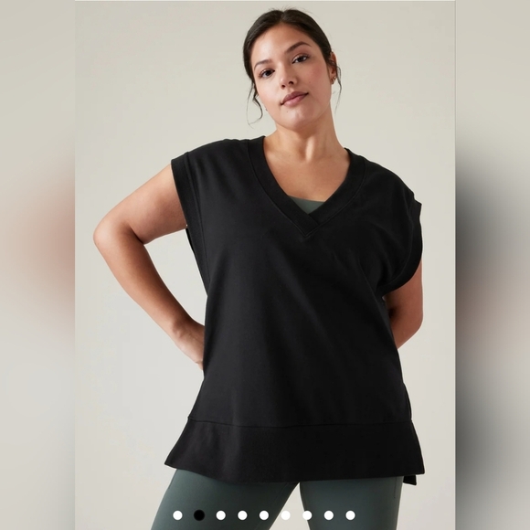 ATHLETA Retroterry V-Neck Sweatshirt Tee Sweater Vest Ivory In Black Size SP - Picture 2 of 15